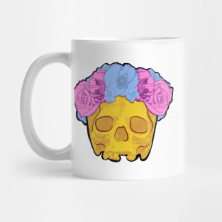 Yellow Skull with Blue and Pink Flower Crown Mug